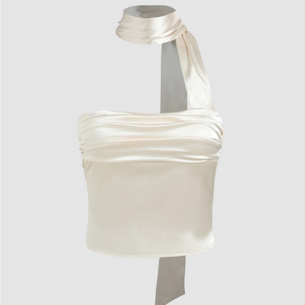 Champagne halter satin crop top